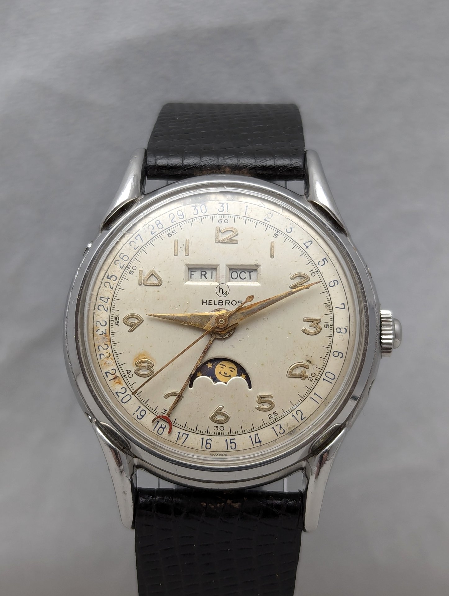 1950's Helbros Triple Calendar Watch with Moon Phase
