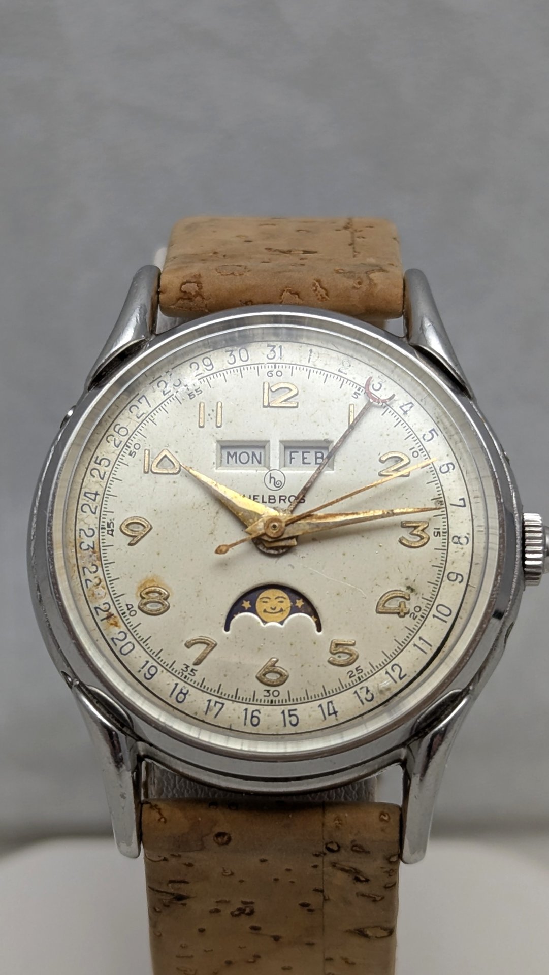 1950's Helbros Triple Calendar Watch with Moon Phase