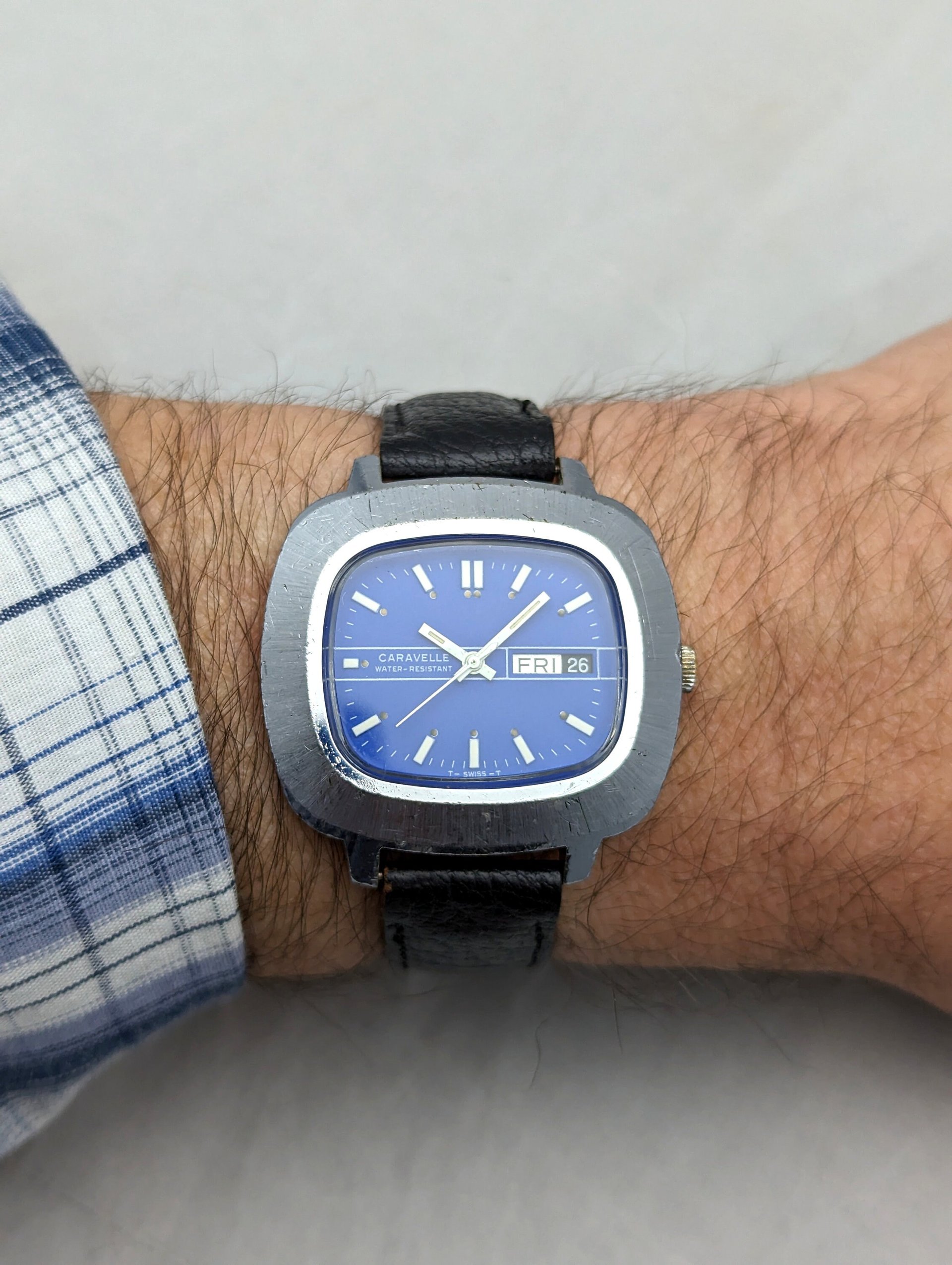Vintage 1975 Caravelle Blue TV Dial Watch